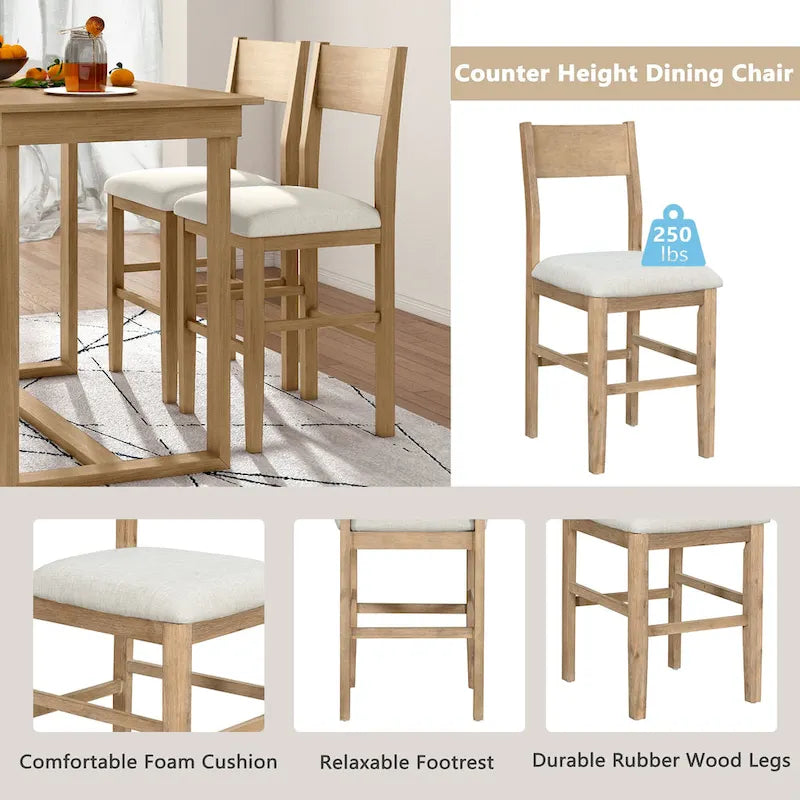 Ensemble de salle à manger 5 pièces de hauteur comptoir Marron Ferme avec 4 chaises