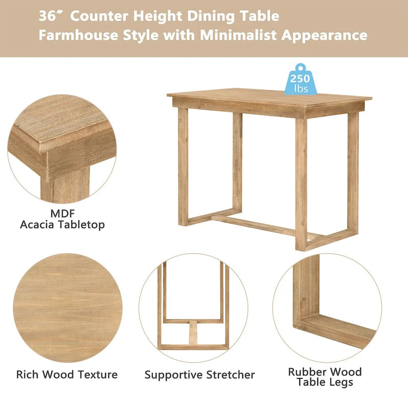 Ensemble de salle à manger 5 pièces de hauteur comptoir Marron Ferme avec 4 chaises