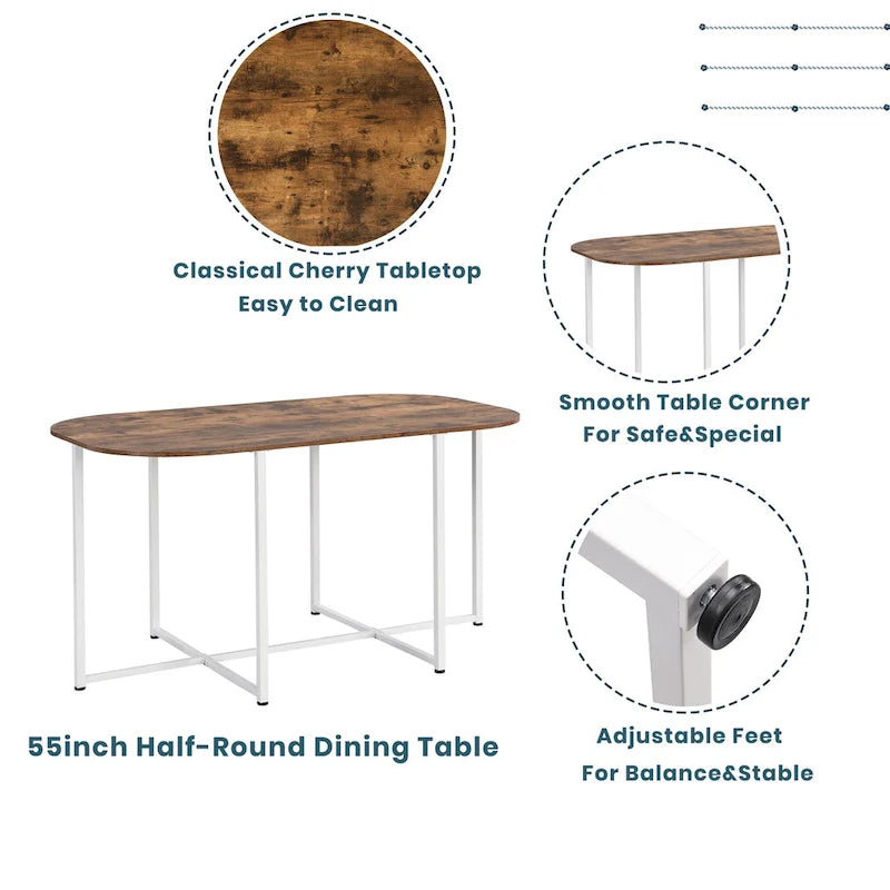 Ensemble de salle à manger moderne 7 pièces avec table demi-ronde et 6 chaises à structure métallique