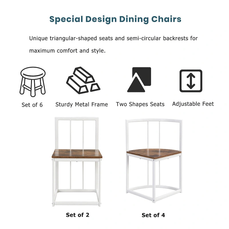 Ensemble de salle à manger moderne 7 pièces avec table demi-ronde et 6 chaises à structure métallique
