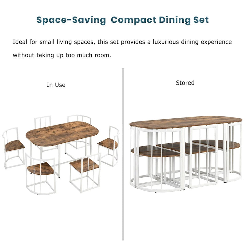 Ensemble de salle à manger moderne 7 pièces avec table demi-ronde et 6 chaises à structure métallique