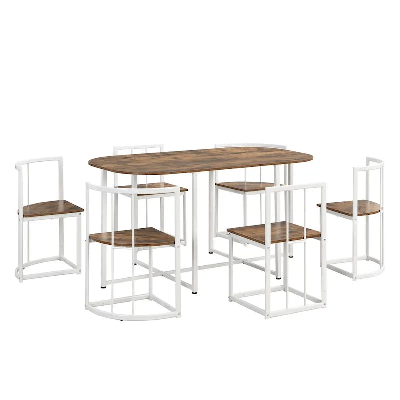 Ensemble de salle à manger moderne 7 pièces avec table demi-ronde et 6 chaises à structure métallique