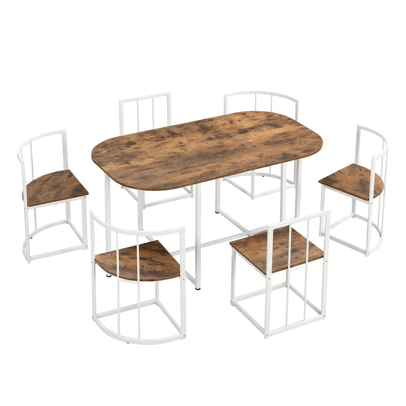 Ensemble de salle à manger moderne 7 pièces avec table demi-ronde et 6 chaises à structure métallique