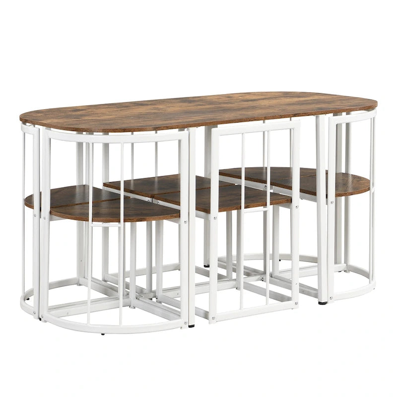 Ensemble de salle à manger moderne 7 pièces avec table demi-ronde et 6 chaises à structure métallique
