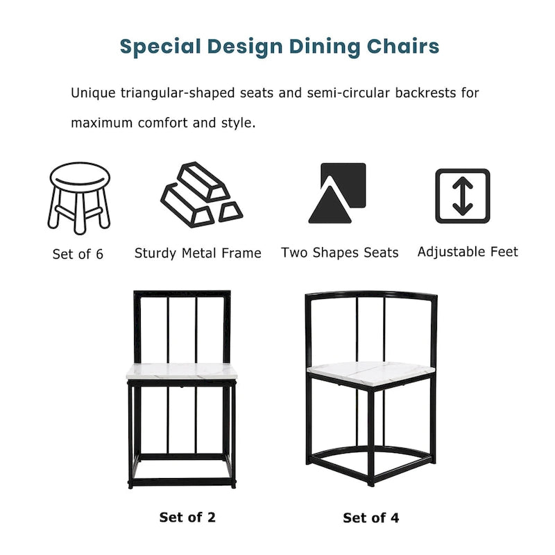 Ensemble de salle à manger moderne 7 pièces avec table demi-ronde et 6 chaises à structure métallique