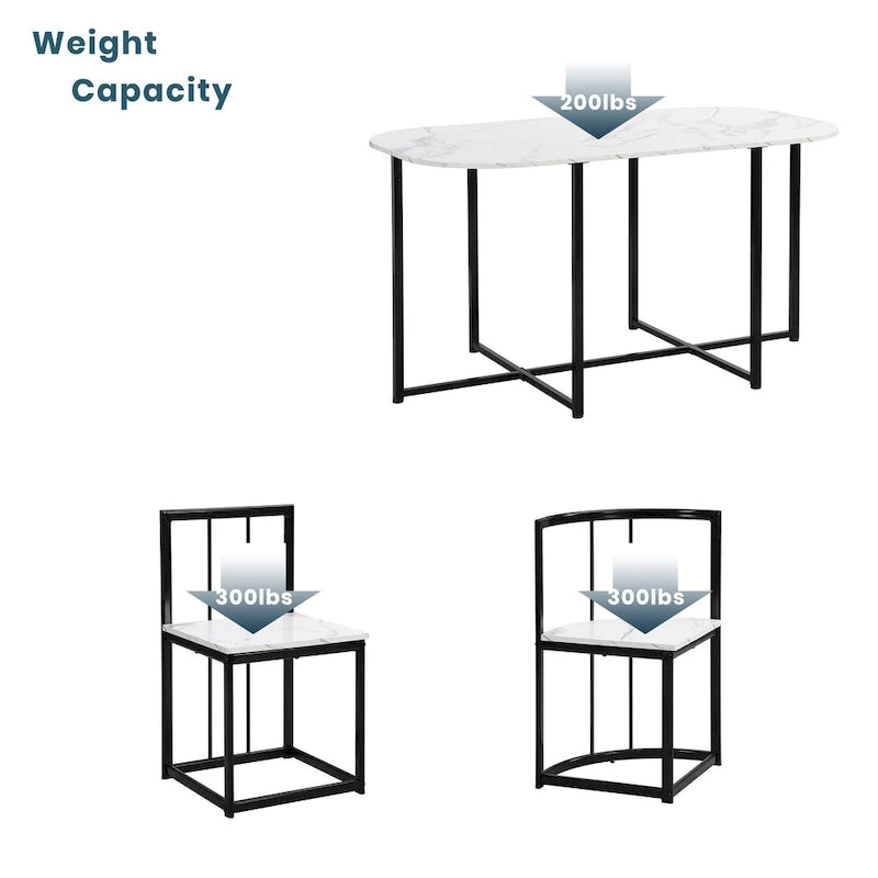 Ensemble de salle à manger moderne 7 pièces avec table demi-ronde et 6 chaises à structure métallique