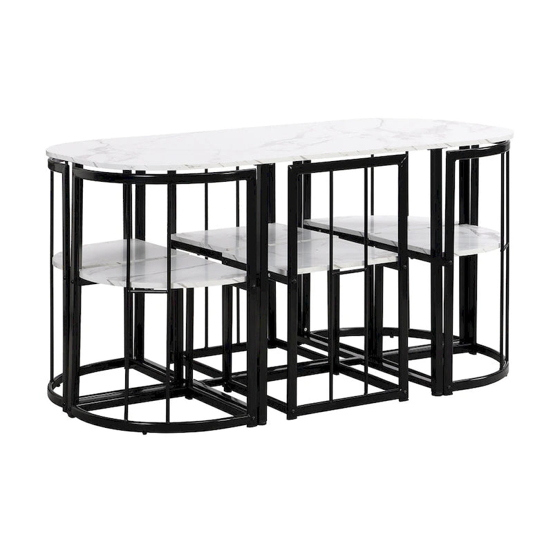Ensemble de salle à manger moderne 7 pièces avec table demi-ronde et 6 chaises à structure métallique