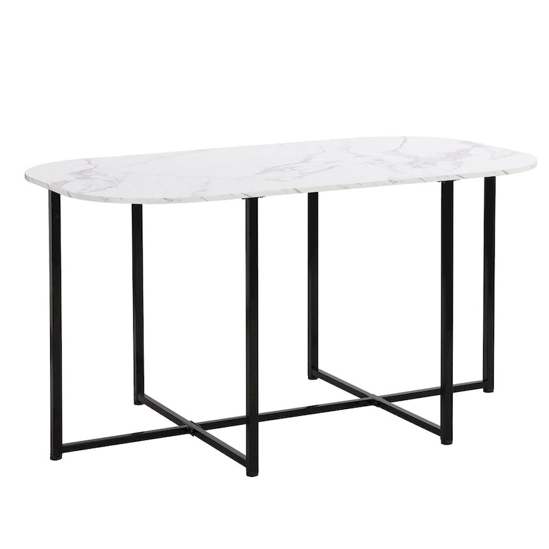 Ensemble de salle à manger moderne 7 pièces avec table demi-ronde et 6 chaises à structure métallique