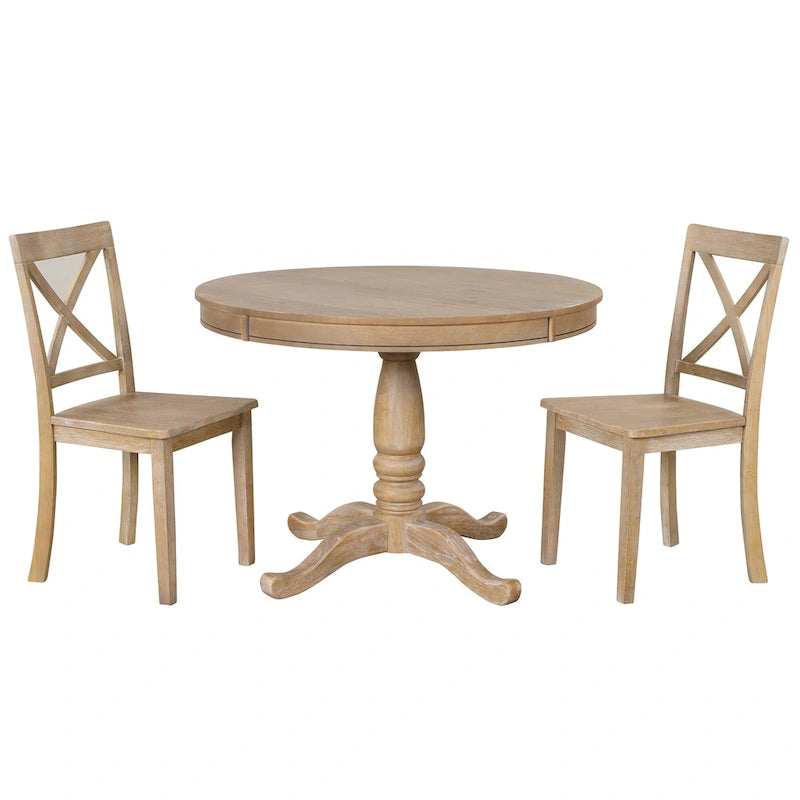 Ensemble de salle à manger 5 pièces en bois naturel avec table ronde extensible et 4 chaises