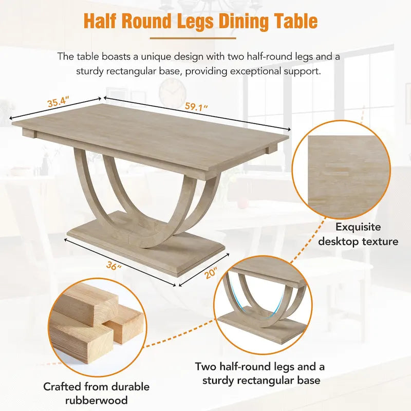 Ensemble de salle à manger 6 pièces en bois avec table rectangulaire et 4 chaises