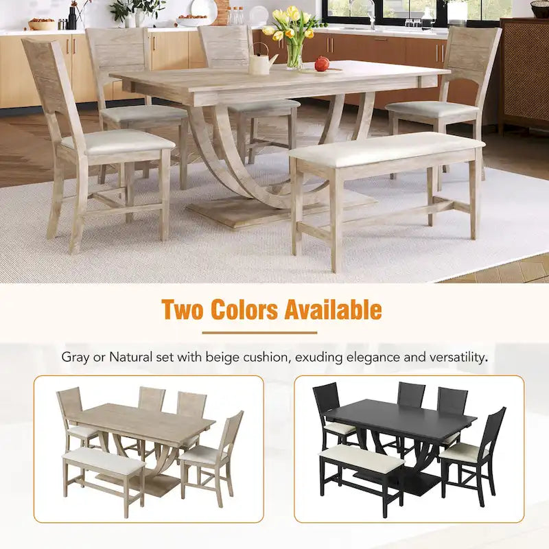 Ensemble de salle à manger 6 pièces en bois avec table rectangulaire et 4 chaises
