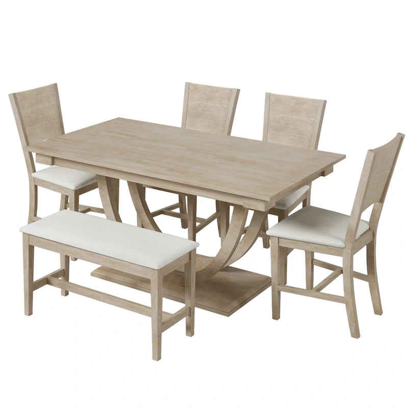 Ensemble de salle à manger 6 pièces en bois avec table rectangulaire et 4 chaises