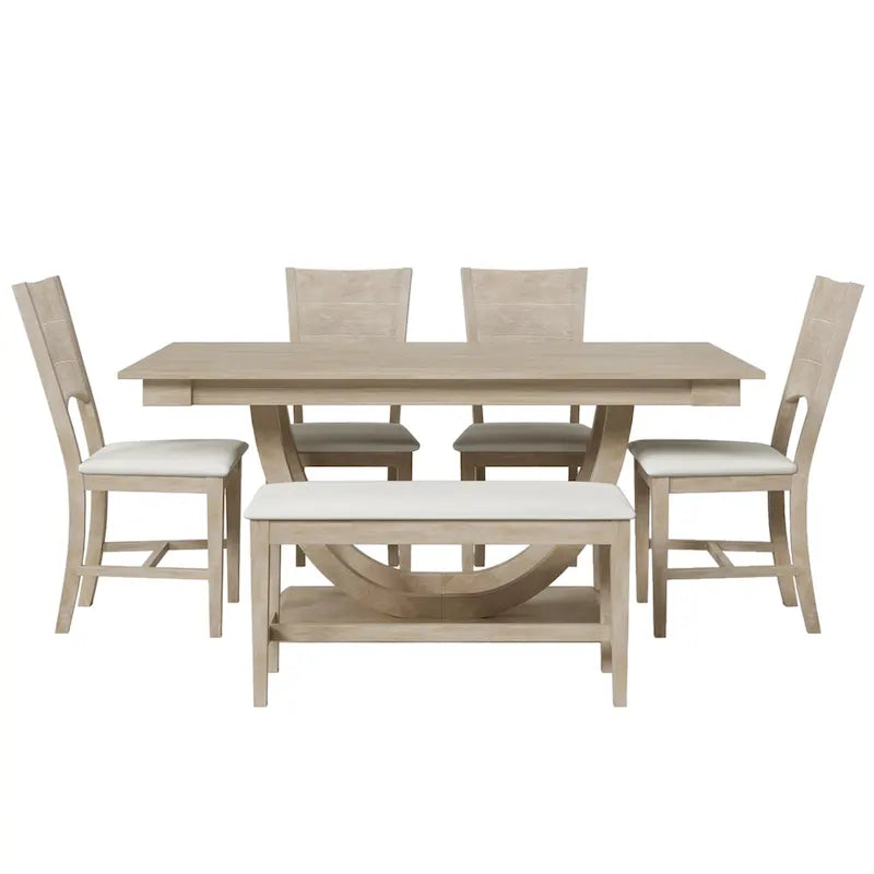 Ensemble de salle à manger 6 pièces en bois avec table rectangulaire et 4 chaises