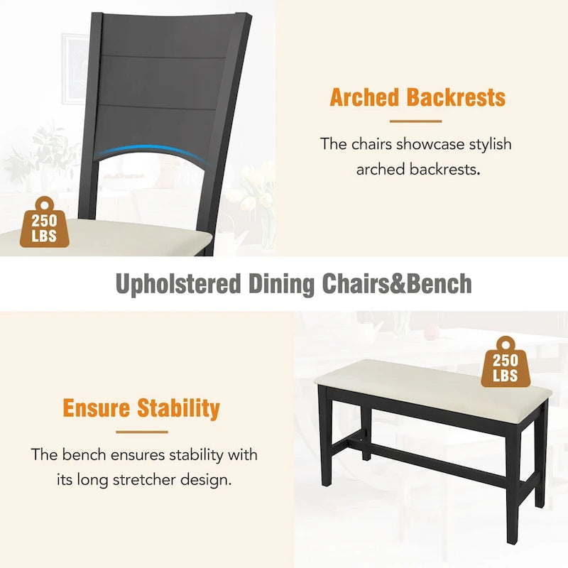 Ensemble de salle à manger 6 pièces en bois avec table rectangulaire et 4 chaises