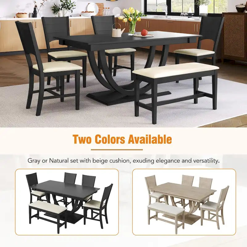 Ensemble de salle à manger 6 pièces en bois avec table rectangulaire et 4 chaises