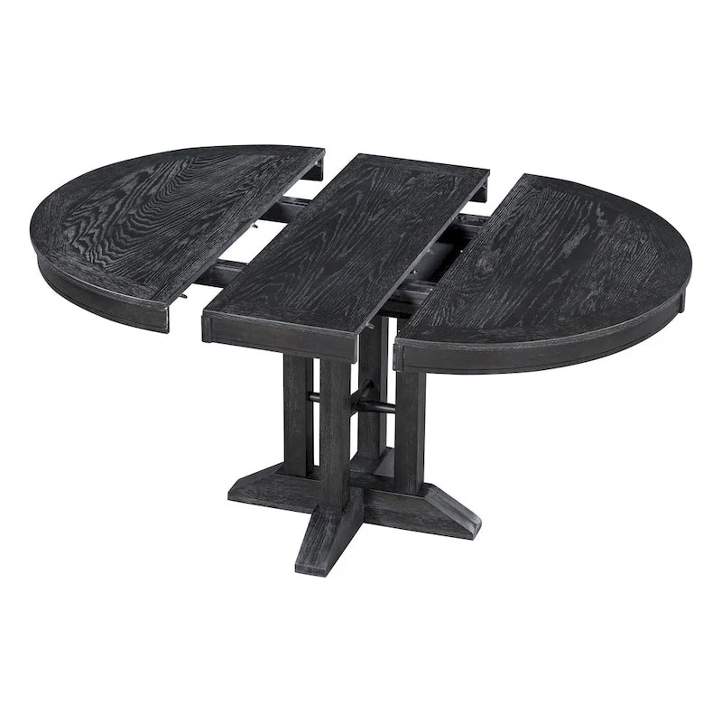 Ensemble de salle à manger 5 pièces en bois noir avec table ronde extensible et 4 chaises