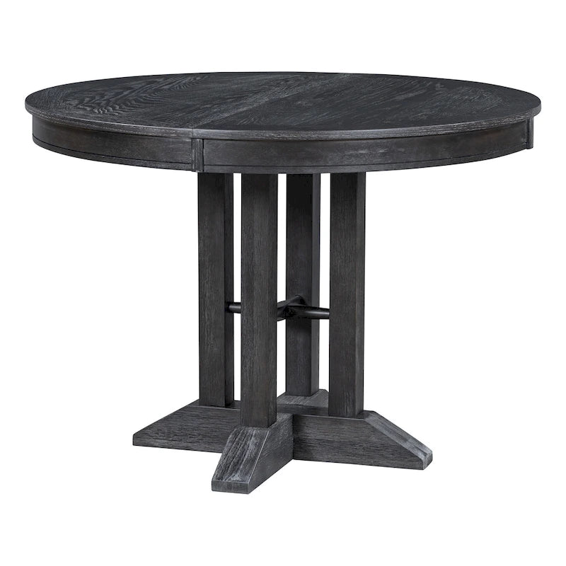 Ensemble de salle à manger 5 pièces en bois noir avec table ronde extensible et 4 chaises
