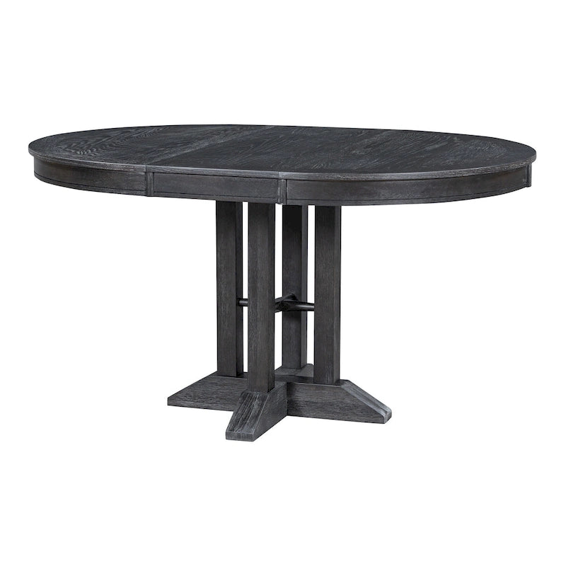 Ensemble de salle à manger 5 pièces en bois noir avec table ronde extensible et 4 chaises