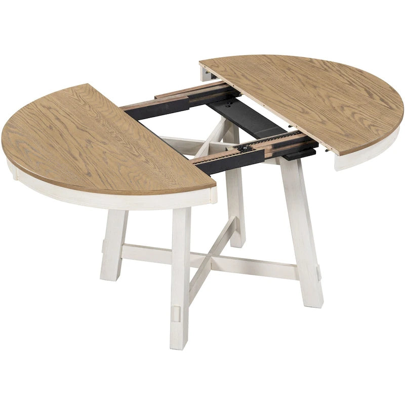 Ensemble de salle à manger 5 pièces en bois avec table ronde extensible et 4 chaises