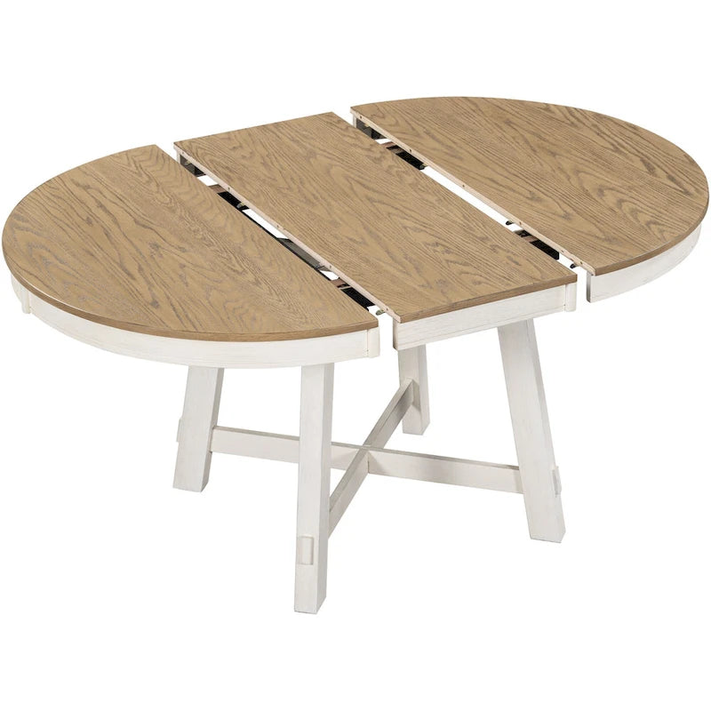 Ensemble de salle à manger 5 pièces en bois avec table ronde extensible et 4 chaises