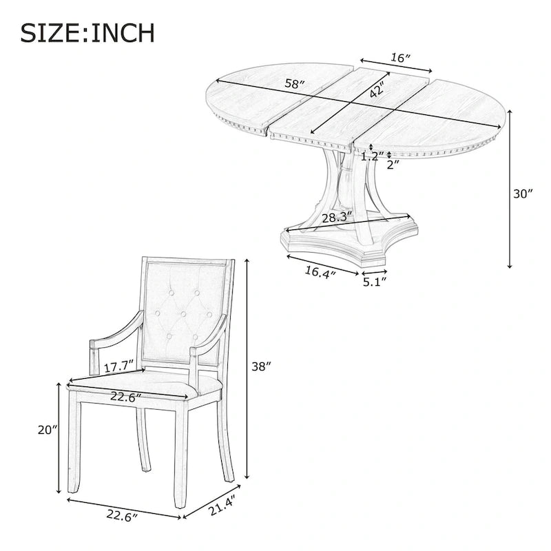 Ensemble de salle à manger noir 5 pièces en bois avec table ronde extensible et 4 fauteuils