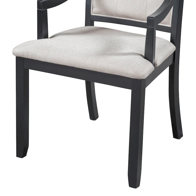 Ensemble de salle à manger noir 5 pièces en bois avec table ronde extensible et 4 fauteuils