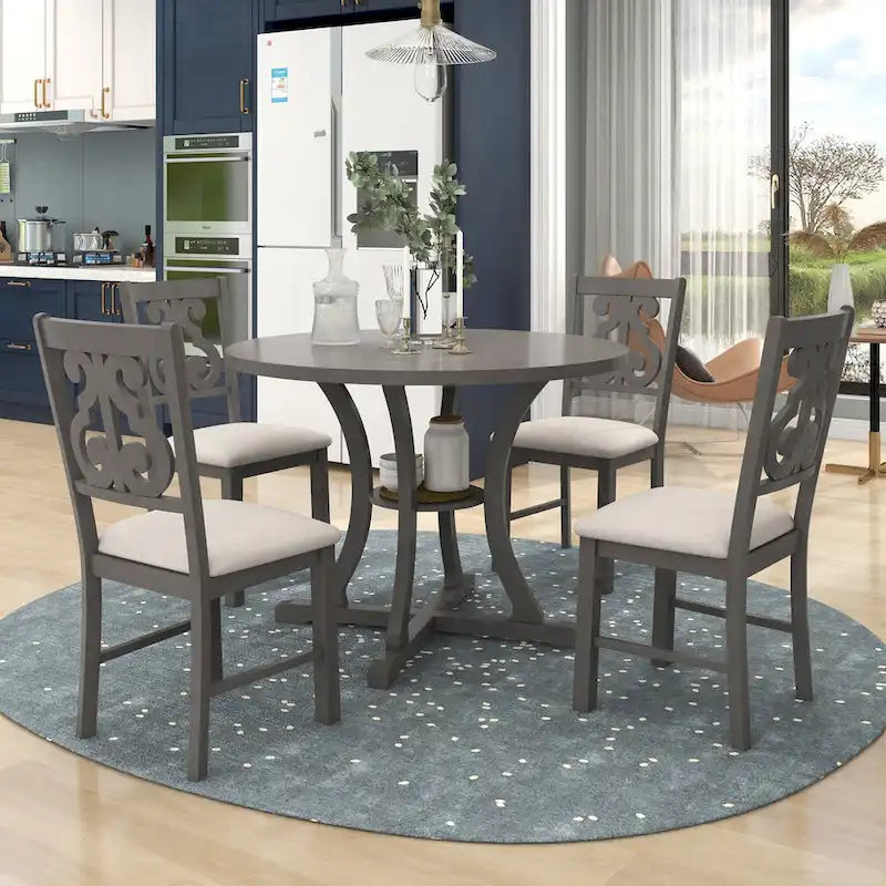 Ensemble de salle à manger rétro 5 pièces en bois avec 4 chaises et table ronde