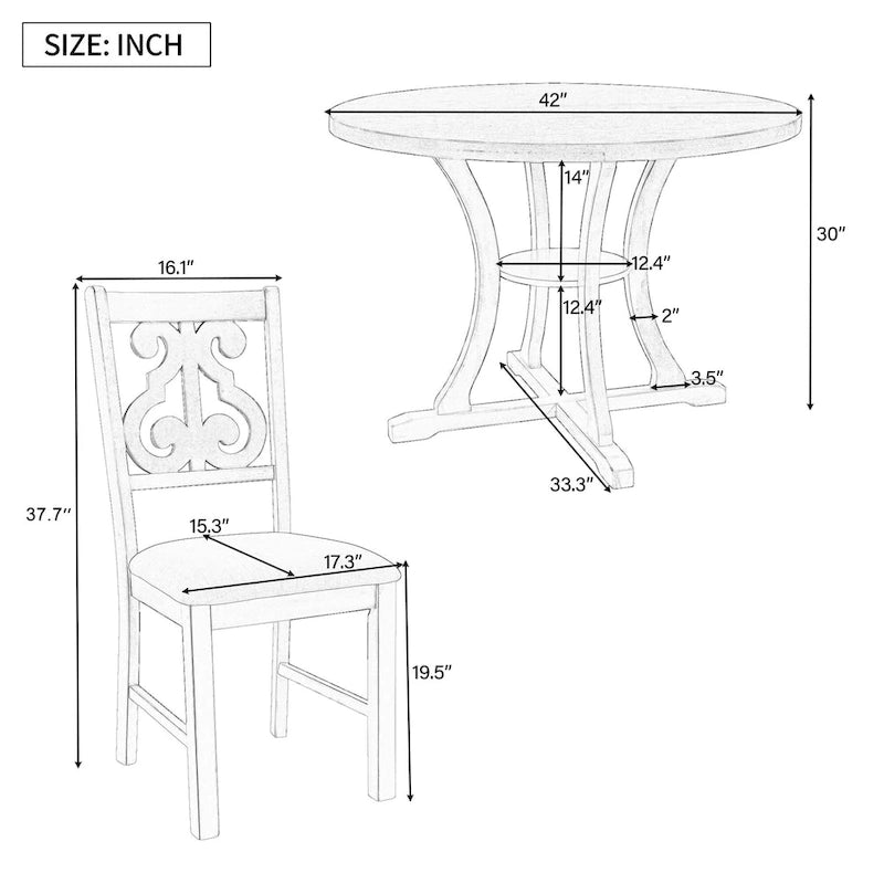 Ensemble de salle à manger rétro 5 pièces en bois avec 4 chaises et table ronde