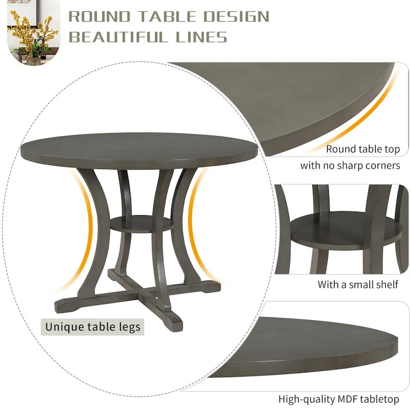 Ensemble de salle à manger rétro 5 pièces en bois avec 4 chaises et table ronde