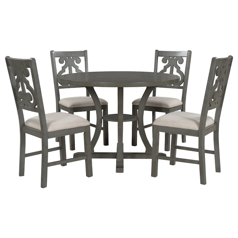 Ensemble de salle à manger rétro 5 pièces en bois avec 4 chaises et table ronde