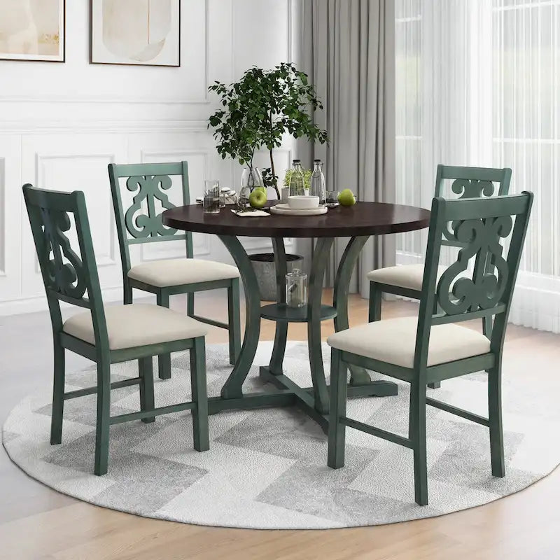 Ensemble de salle à manger rétro 5 pièces en bois avec 4 chaises et table ronde