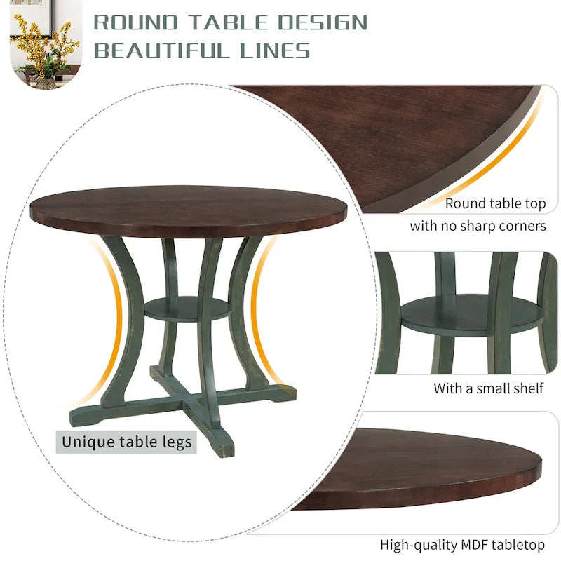 Ensemble de salle à manger rétro 5 pièces en bois avec 4 chaises et table ronde
