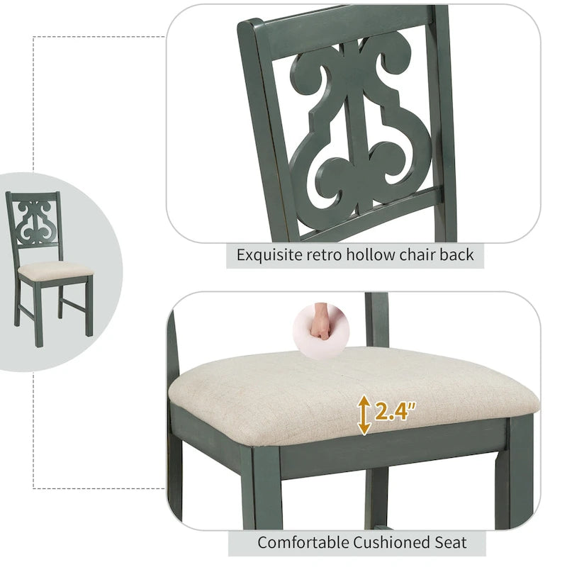 Ensemble de salle à manger rétro 5 pièces en bois avec 4 chaises et table ronde