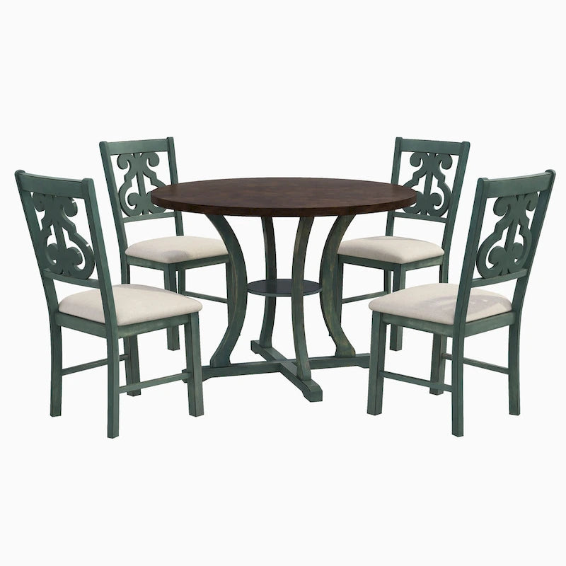 Ensemble de salle à manger rétro 5 pièces en bois avec 4 chaises et table ronde