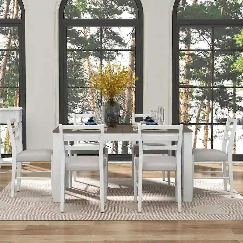 Ensemble de salle à manger 7 pièces en bois avec 6 chaises et table extensible