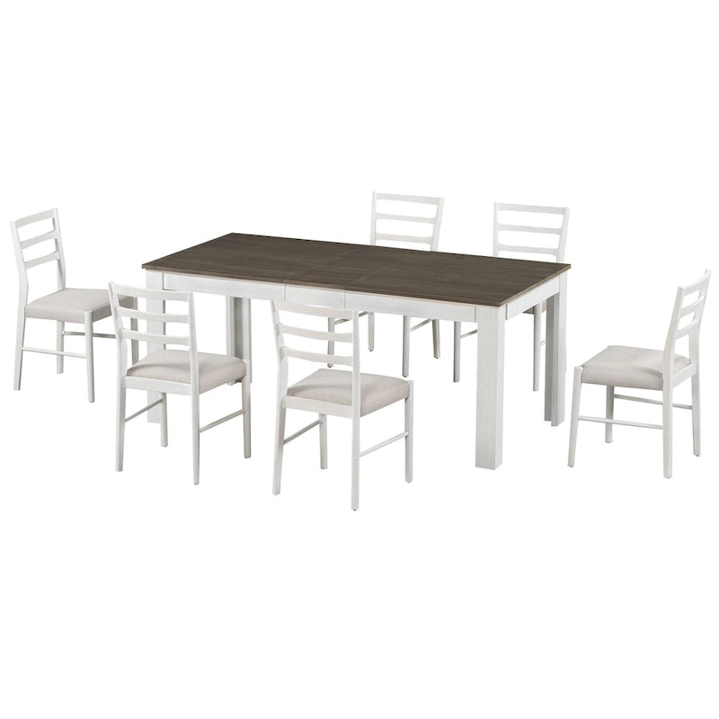 Ensemble de salle à manger 7 pièces en bois avec 6 chaises et table extensible