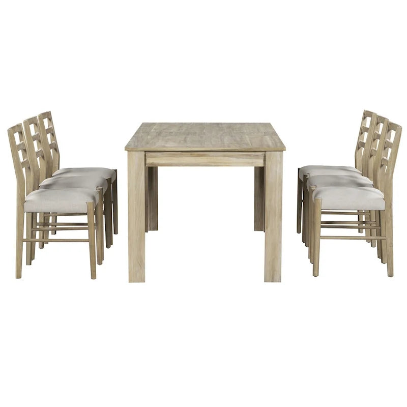 Ensemble de salle à manger 7 pièces en bois avec 6 chaises et table extensible