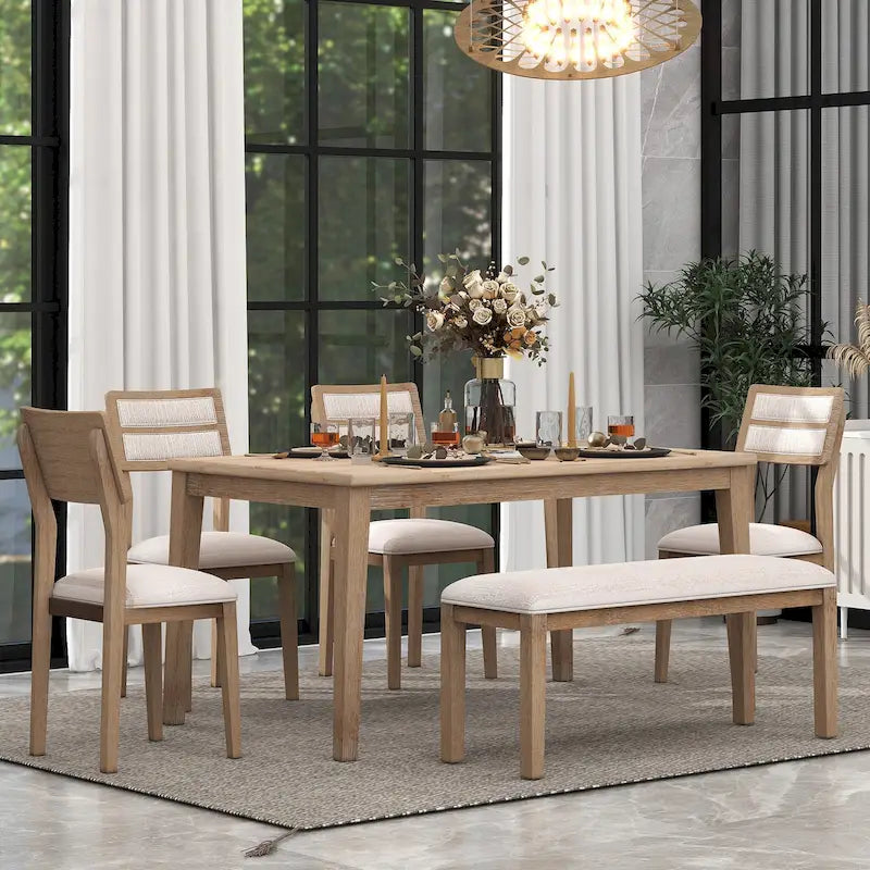 Ensemble de salle à manger 6 pièces en bois avec 4 chaises et un banc