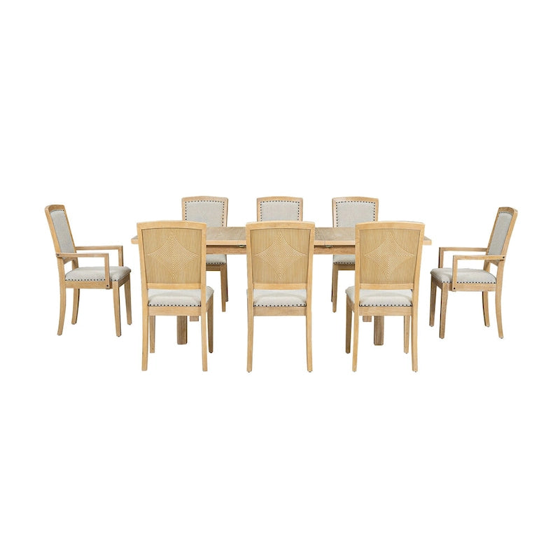 Ensemble de salle à manger en bois 7 pièces avec table extensible, 6 chaises sans accoudoirs et 2 fauteuils