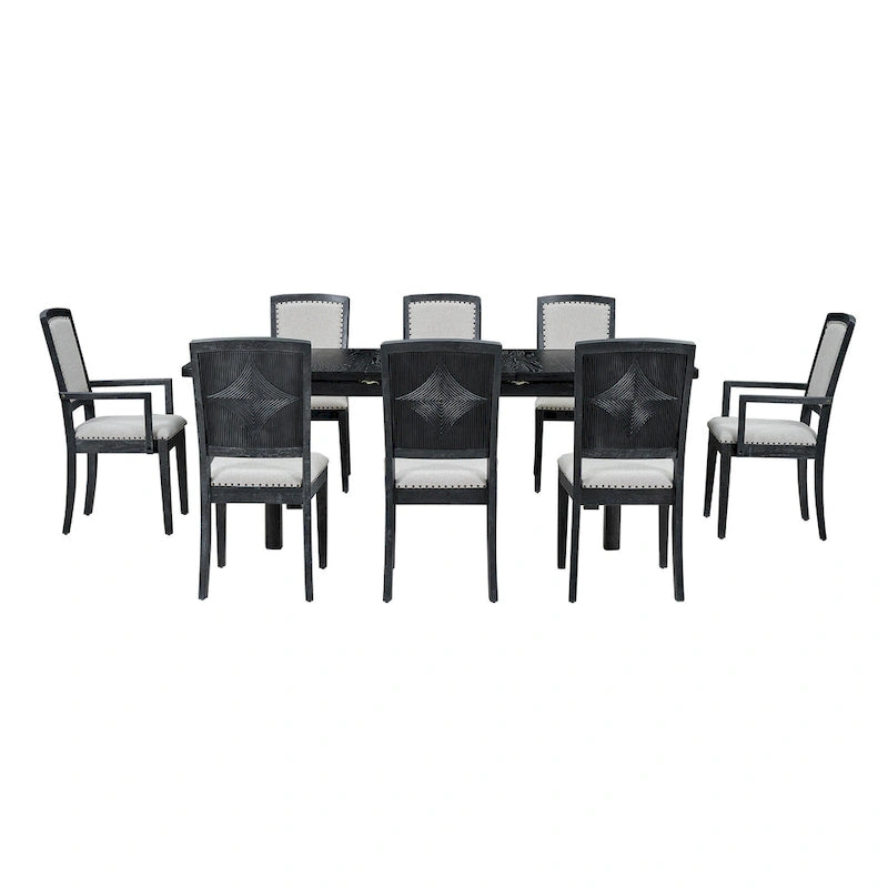 Ensemble de salle à manger en bois 7 pièces avec table extensible, 6 chaises sans accoudoirs et 2 fauteuils