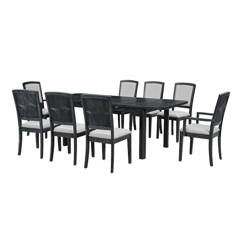 Ensemble de salle à manger en bois 7 pièces avec table extensible, 6 chaises sans accoudoirs et 2 fauteuils