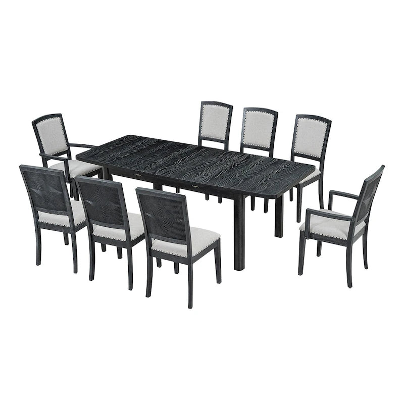 Ensemble de salle à manger en bois 7 pièces avec table extensible, 6 chaises sans accoudoirs et 2 fauteuils