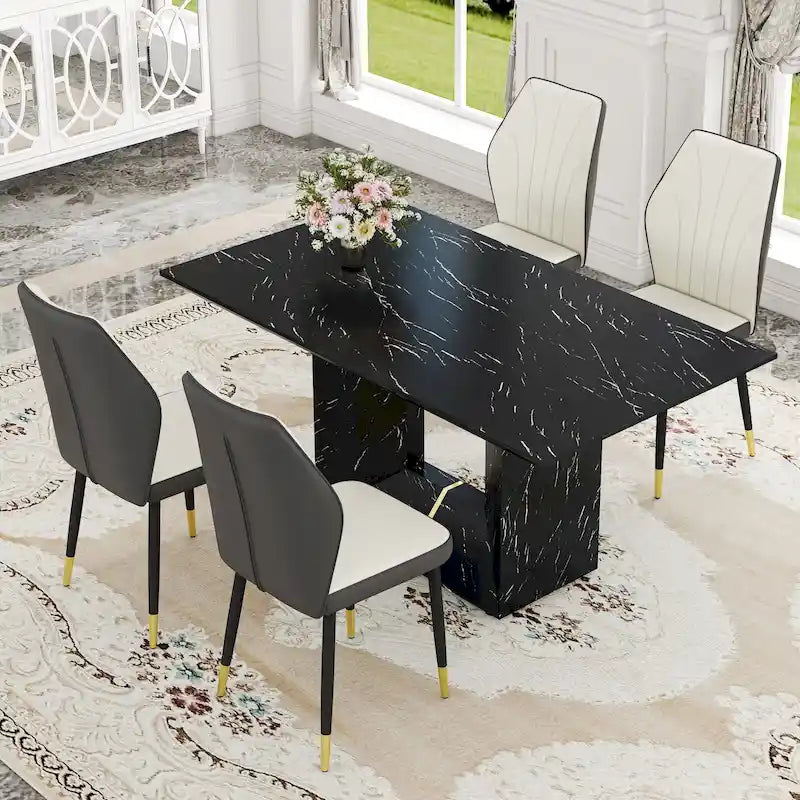 Ensemble de salle à manger 5 pièces de style moderne avec table rectangulaire et 4 chaises de salle à manger à dossier élargi