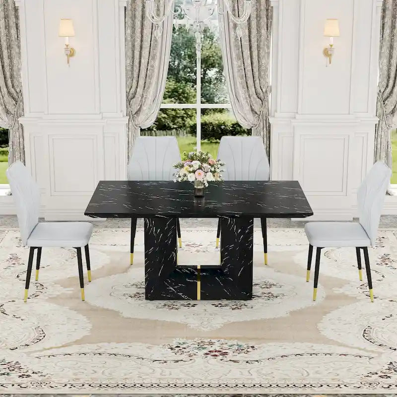 Ensemble de salle à manger 5 pièces de style moderne avec table rectangulaire et 4 chaises de salle à manger à dossier élargi