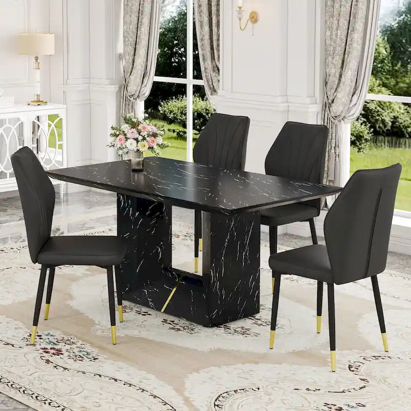 Ensemble de salle à manger 5 pièces de style moderne avec table rectangulaire et 4 chaises de salle à manger à dossier élargi