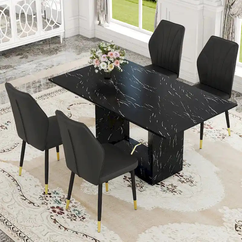 Ensemble de salle à manger 5 pièces de style moderne avec table rectangulaire et 4 chaises de salle à manger à dossier élargi