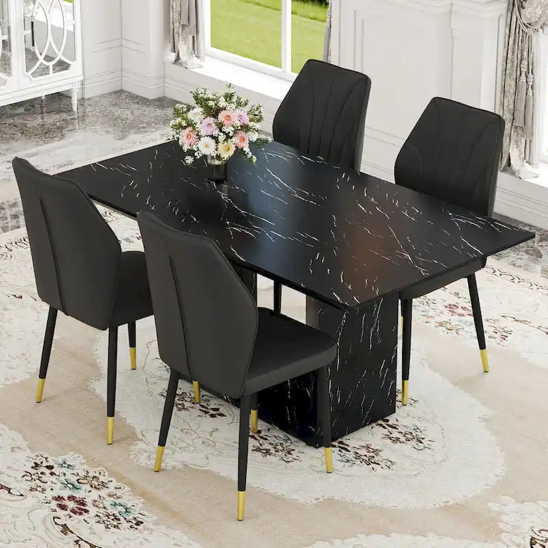 Ensemble de salle à manger 5 pièces de style moderne avec table rectangulaire et 4 chaises de salle à manger à dossier élargi