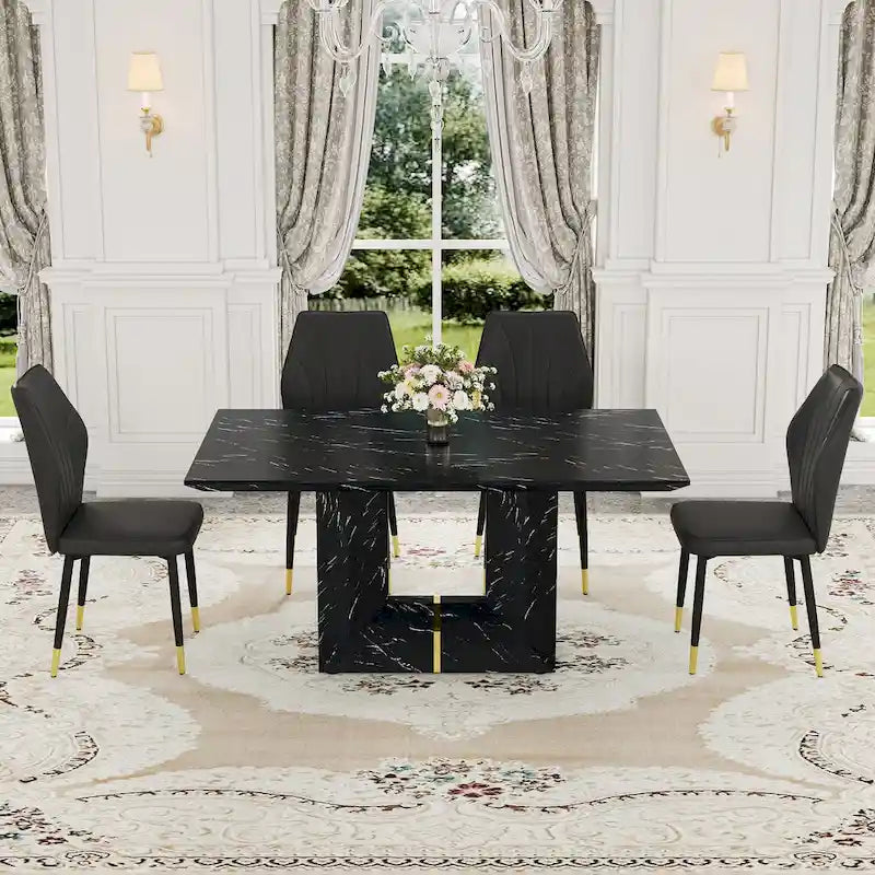 Ensemble de salle à manger 5 pièces de style moderne avec table rectangulaire et 4 chaises de salle à manger à dossier élargi