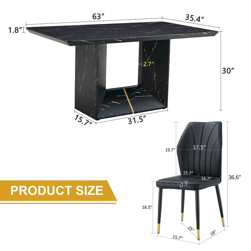 Ensemble de salle à manger 5 pièces de style moderne avec table rectangulaire et 4 chaises de salle à manger à dossier élargi