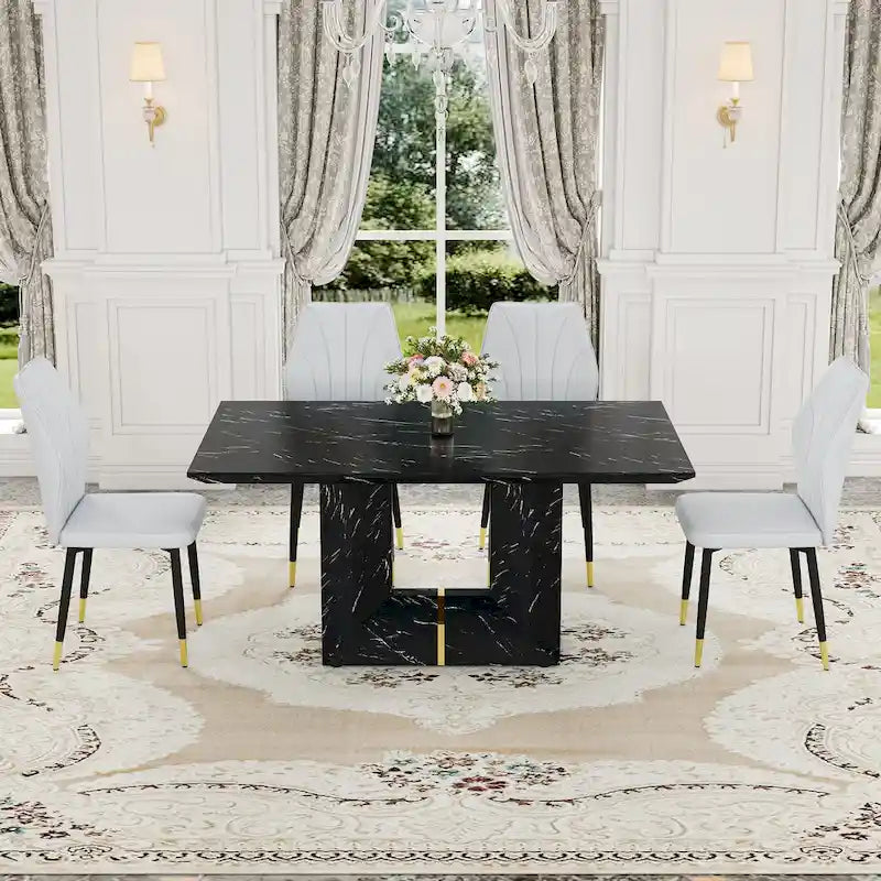 Ensemble de salle à manger 5 pièces de style moderne avec table rectangulaire et 4 chaises de salle à manger à dossier élargi